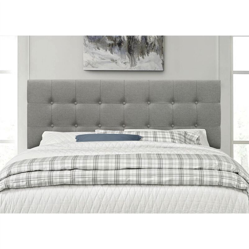 QuikFurn Twin size Contemporary Button-Tufted Headboard in Grey Upholstered Fabric image number 5