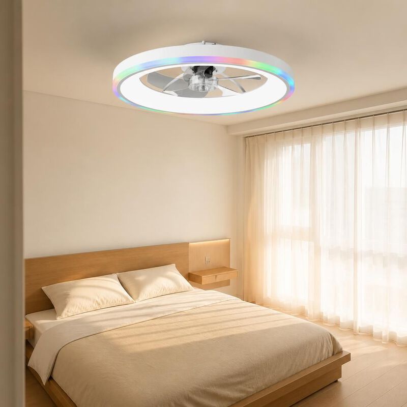 ELEMENT ACE Low Profile Flush Mount RGB Ceiling Fan, Dimmable LED Light, 6-Speed Reversible Silent Motor with Remote APP image number 3