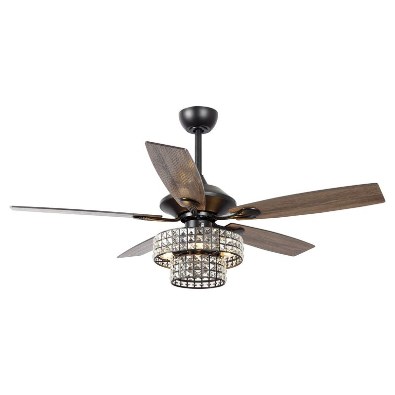 52 in. Black Crystal Chandelier Ceiling Fan with Light and Remote