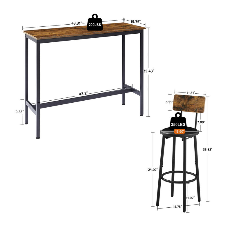 Bar Table Set with 2 Bar Stools PU Soft Seat with Backrest image number 5