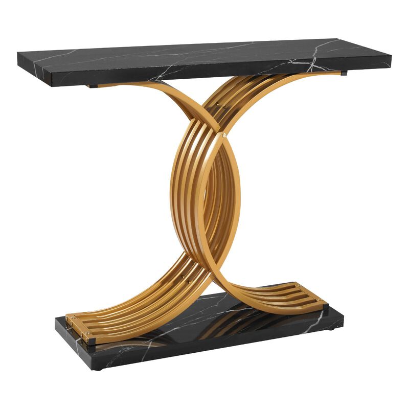 39 Inch Narrow Console Table Gold Sofa Table with Metal Frame image number 4