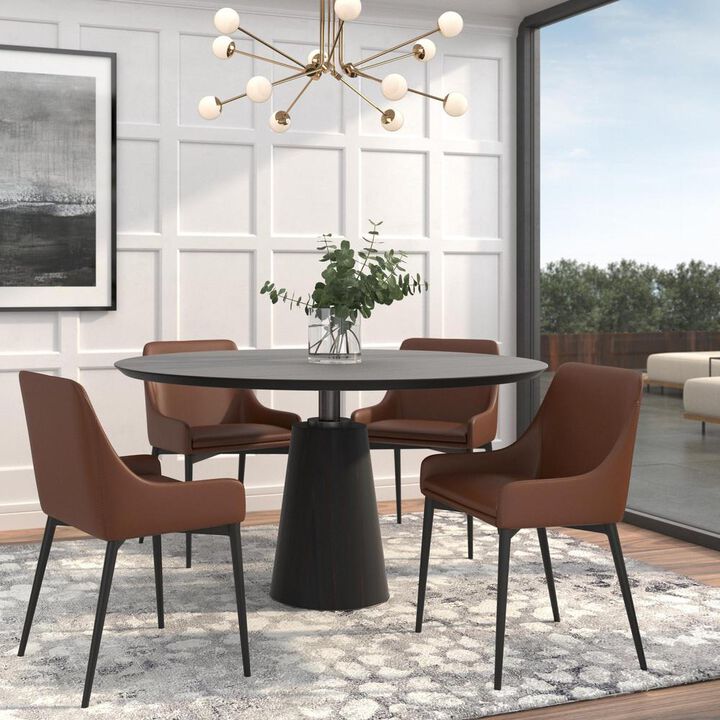 Pu Dining Chair/Black Legs, Cognac Pu, Set Of 2