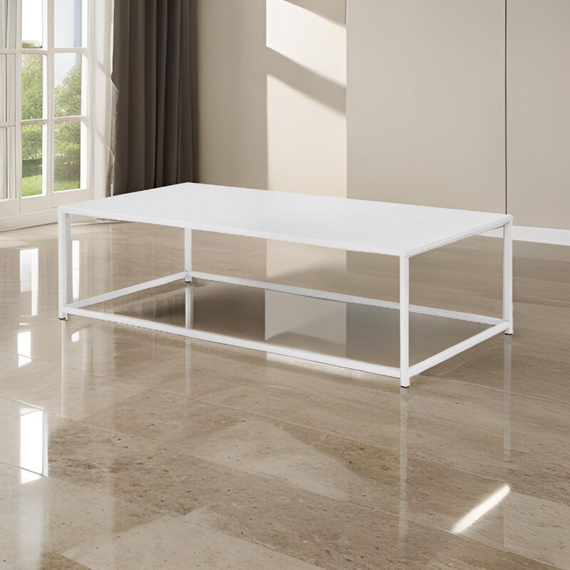 Eme 48 Inch  Coffee Table, Rectangular Tabletop, Modern White Metal Frame