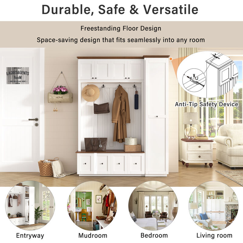 Merax Farmhouse Hall Tree with 2 Top Cabinets, 4 Drawers, Extra-Large Side Storage image number 6