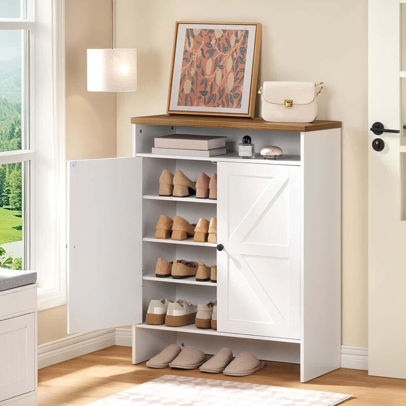 Farmhouse Shoe Storage Cabinet with Hidden Space and Adjustable Shelf-White image number 1