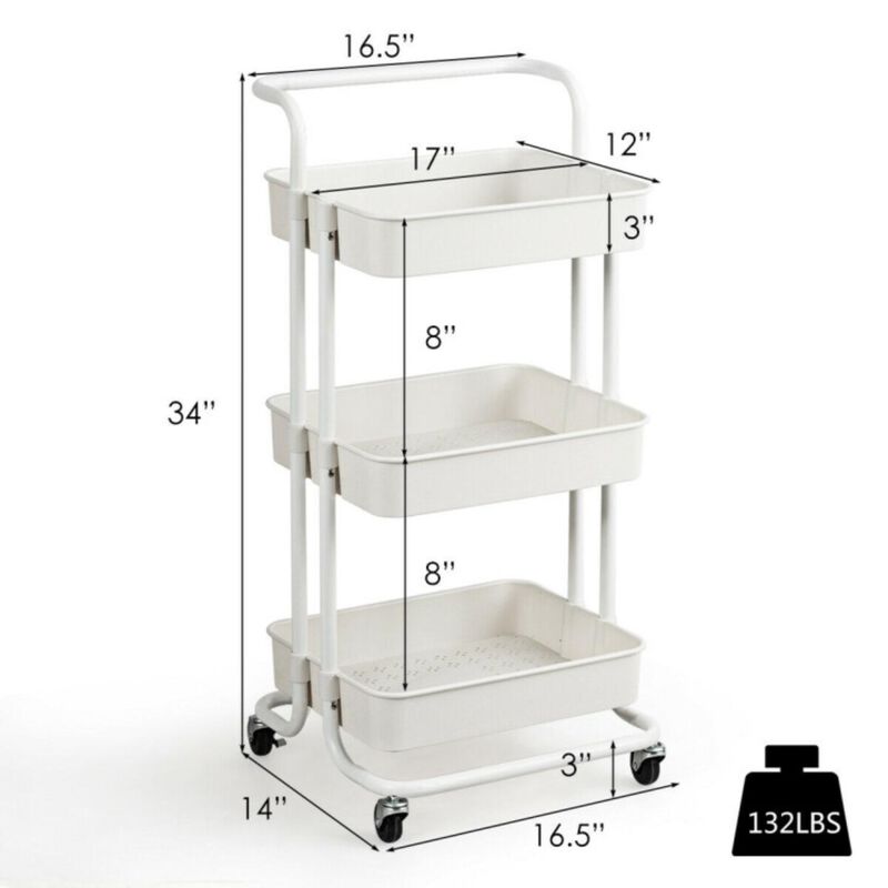 Hivvago 3-Tier Utility Cart Storage Rolling Cart with Casters