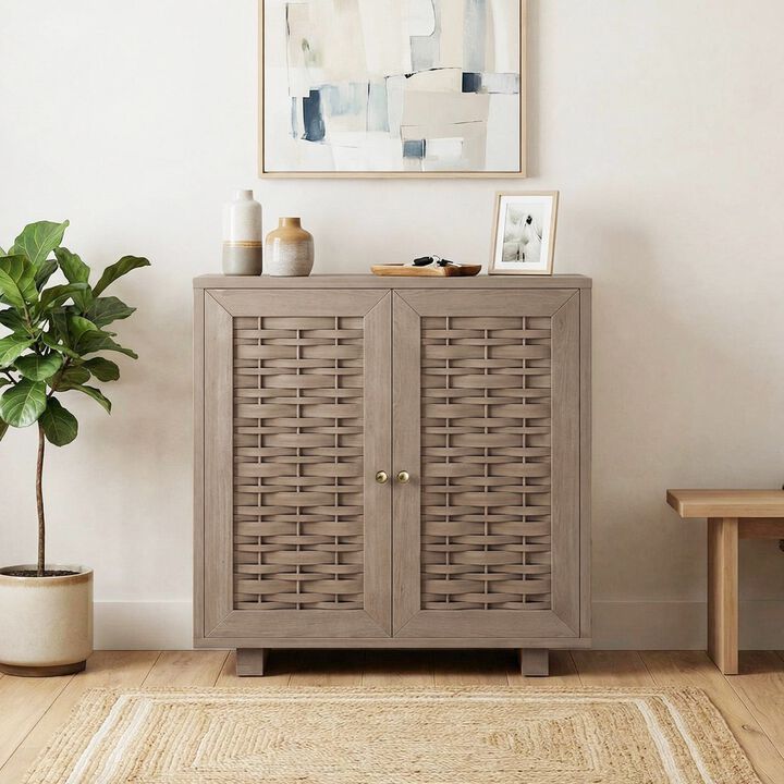 Woven Pattern Accent Cabinet Office Storage Cabinet with 1 Shelf and 2-Door