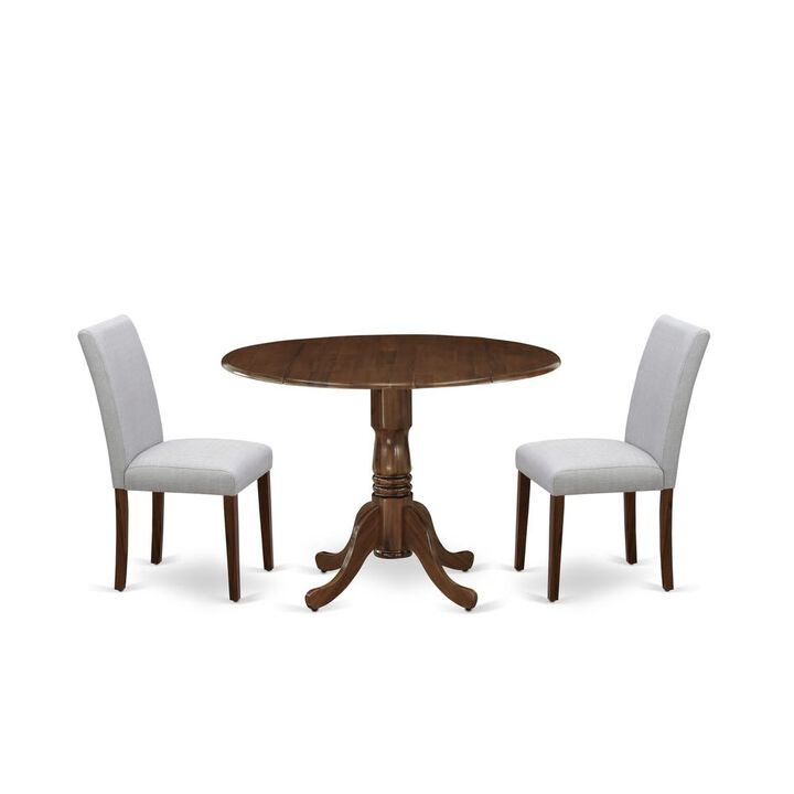 East West Furniture 3 Pc Dining Set Includes a Round Table and 2 Upholstered Chairs, Antique Walnut