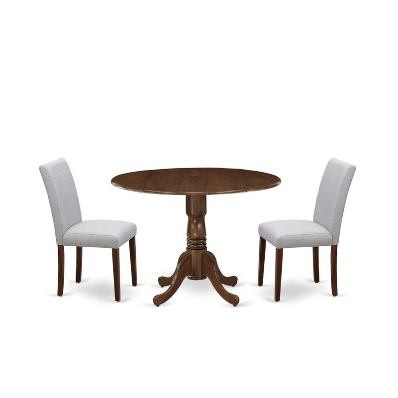 East West Furniture 3 Pc Dining Set Includes a Round Table and 2 Upholstered Chairs, Antique Walnut