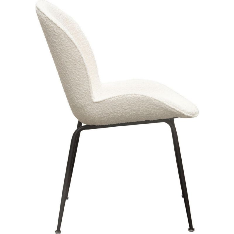 21 Inch Dining Chairs, Set of 2, Black Metal Legs, Ivory Boucle Upholstery - Benzara