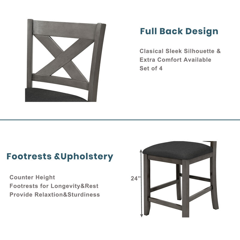 Merax 5 Pieces Counter Height Rustic Farmhouse Dining Room Wooden Bar Table Set