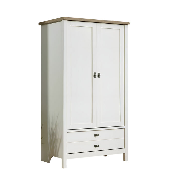 Farmhouse Bedroom Armoire Cabinet with Bottom Storage Drawer &ndash; Rustic Wood Wardrobe for Clothes and Linens