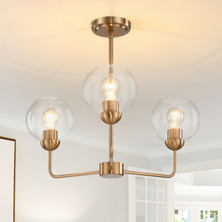 23" Modern Vintage 3-Light Antique Brass Dimmable Chandelier