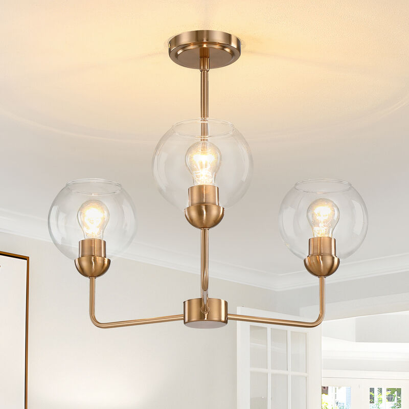 23" Modern Vintage 3-Light Antique Brass Dimmable Chandelier image number 1