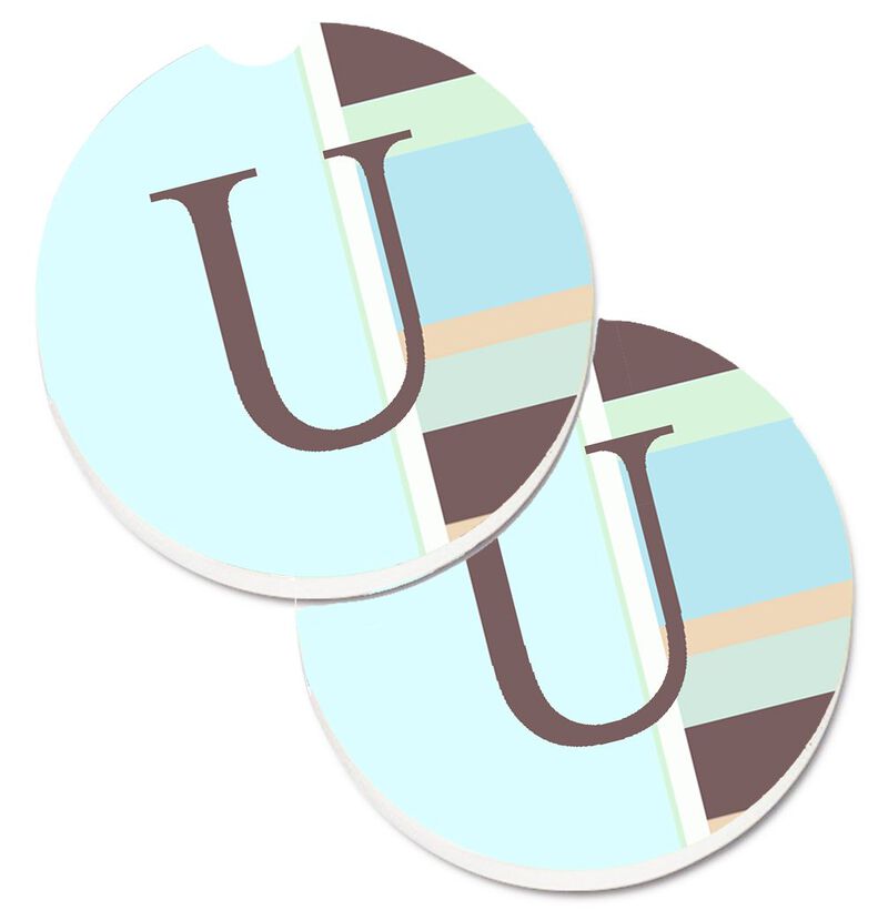 Caroline's Treasures Letter U Initial Monogram - Blue Stripes Set of 2 Cup Holder Car Coasters CJ1003-UCARC, 2.56, Multicolor