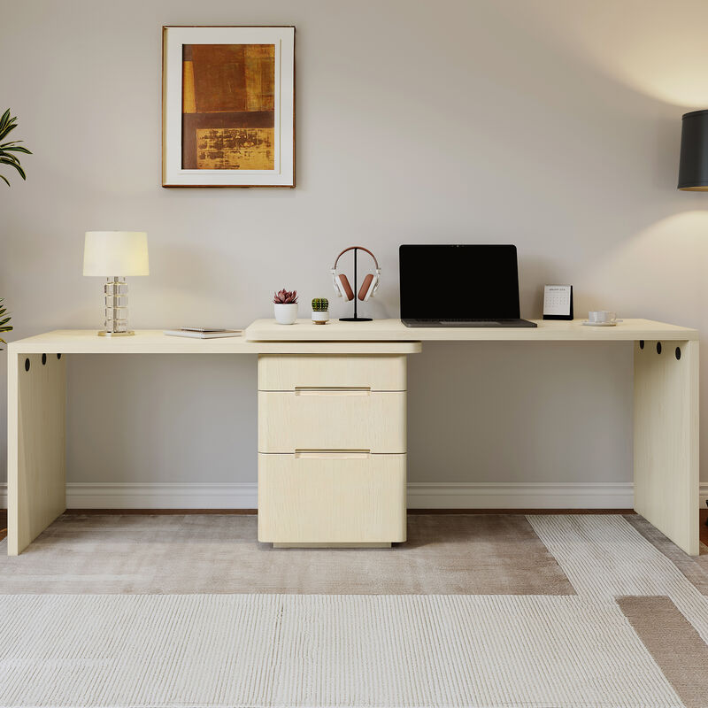 Whisen 90" L-Shaped Desk with 3 Drawers, 360&deg; Rotating Corner Desk, MDF Modern Executive Office Workstation for Home image number 2