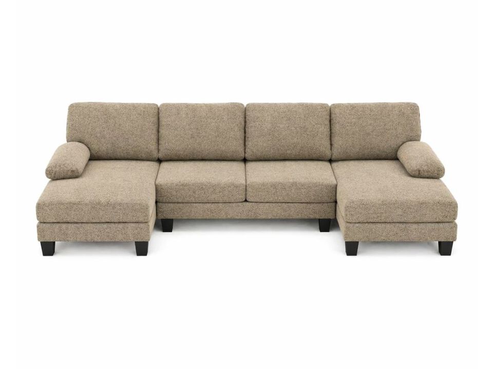 U Shape Sectional Sofa 110 Inch Chenille 4 Seat Double Chaise Khaki Living Room