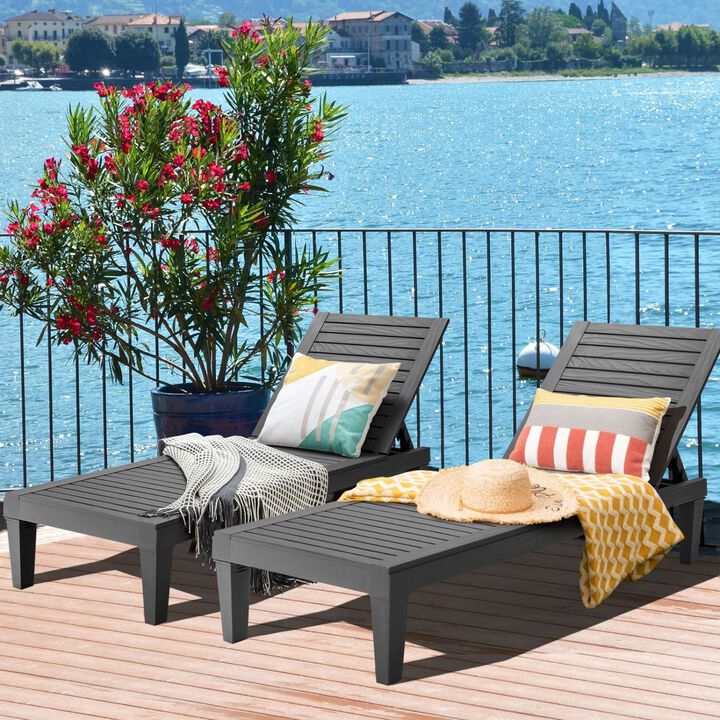 Outdoor Lounge Chair Set of 2 with 5 Position Adjustable Backrest