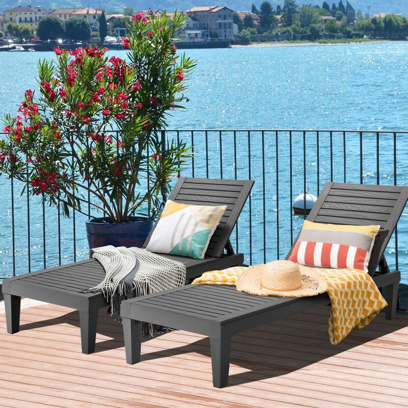 Set of 2 Patio Chaise Lounge Chairs with 5-Level Adjustable Backrest image number 1