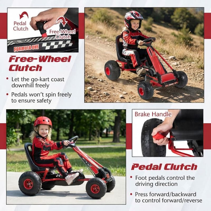 4 Wheel Pedal Go Kart for Kids with Adjustable Seat and All Terrain Wheels image number 5