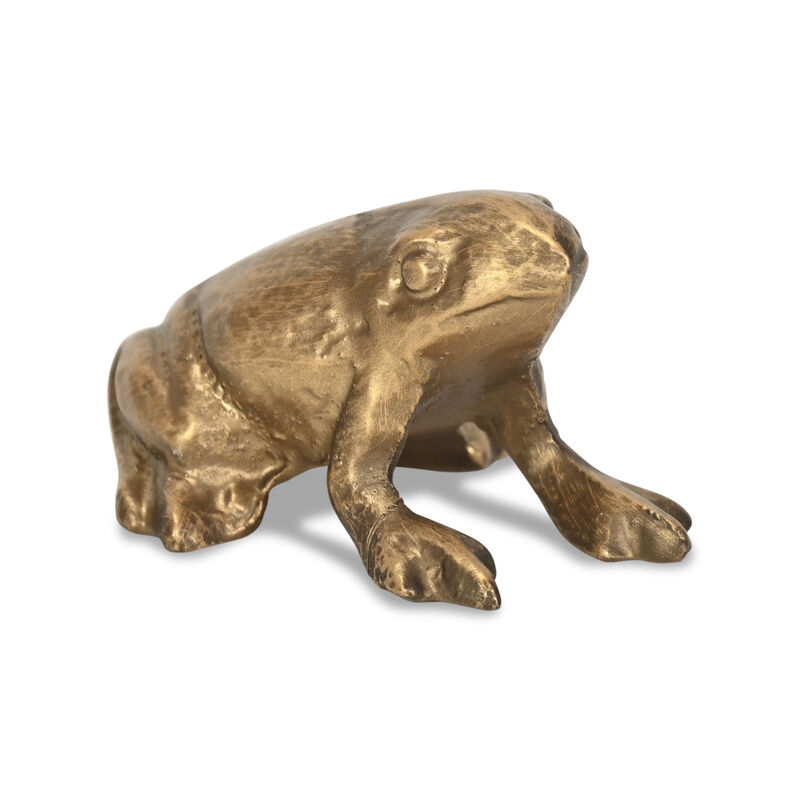 HomeRoots 3" Antiqued Gold Cast Iron Frog Figurine image number 0