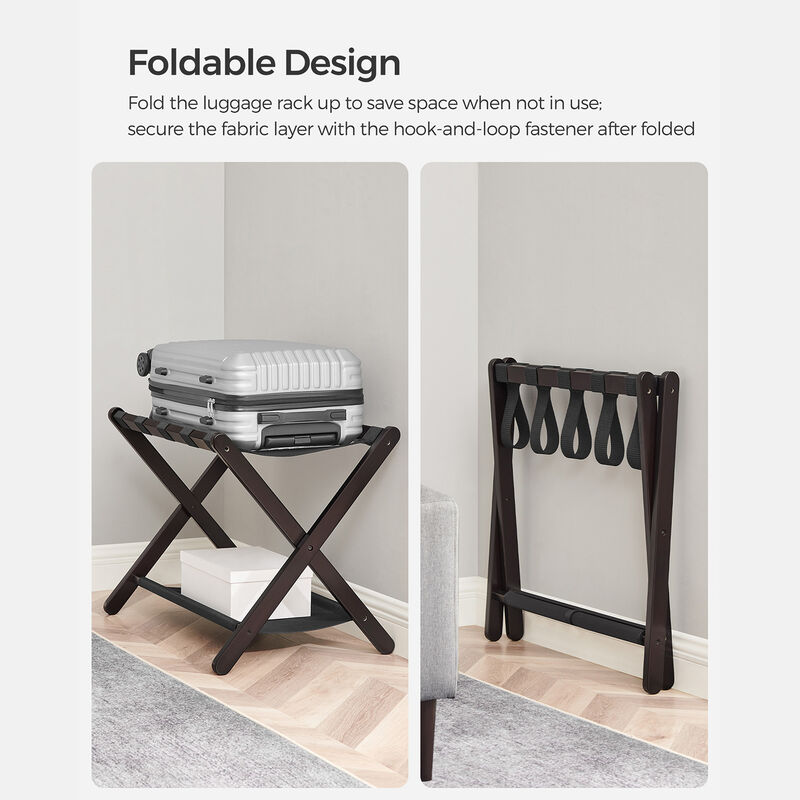 Foldable Suitcase Stand with Shelf &ndash; Guest Room Luggage Rack with Strong Nylon Straps