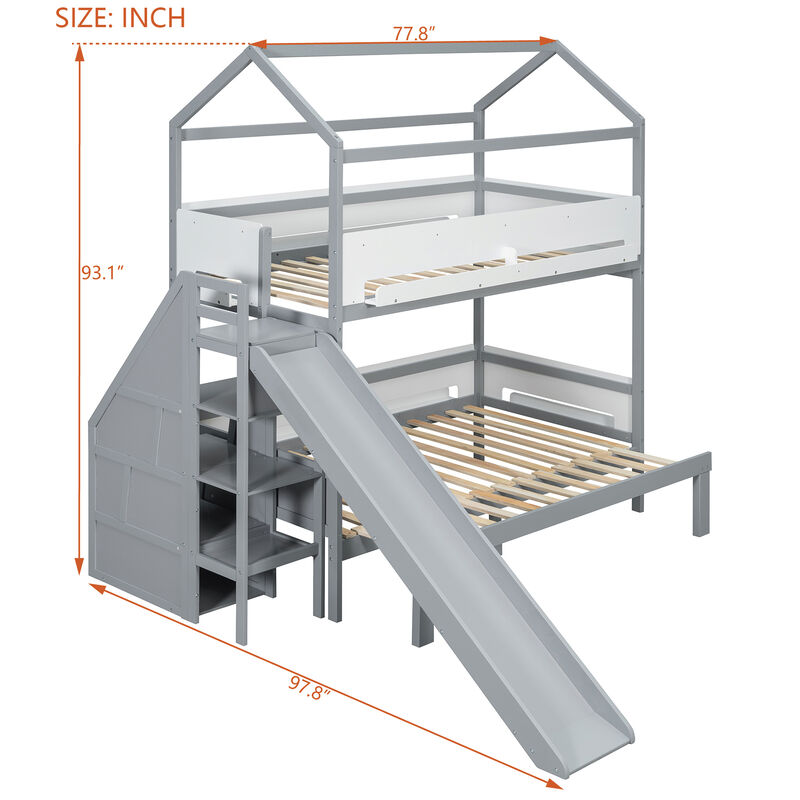 Merax Twin Over Twin/Full House Bunk Bed with Slide & Storage Guardrails image number 4