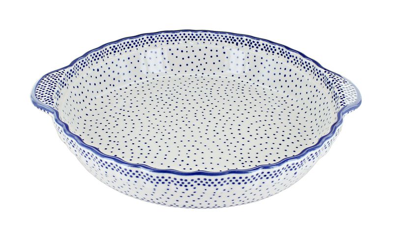 Blue Rose Polish Pottery Peach Blossom Pie Plate with Handles