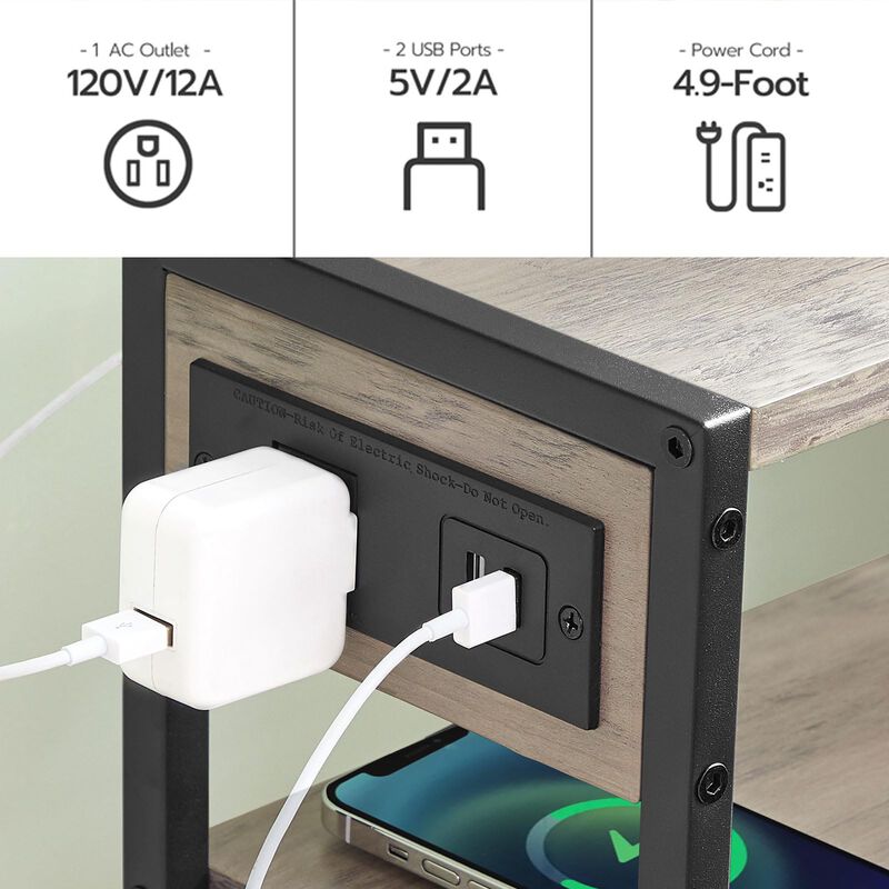 HOOBRO Small Narrow Side Table with Charging Station Set of 2, Skinny End Table for Small Spaces, Slim Nightstand with USB Ports