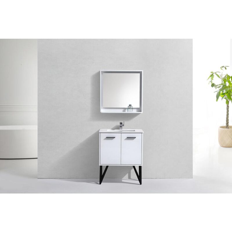 Kubebath Bosco 30 Modern Bathroom Vanity w/ Quartz Countertop and Matching Mirror
