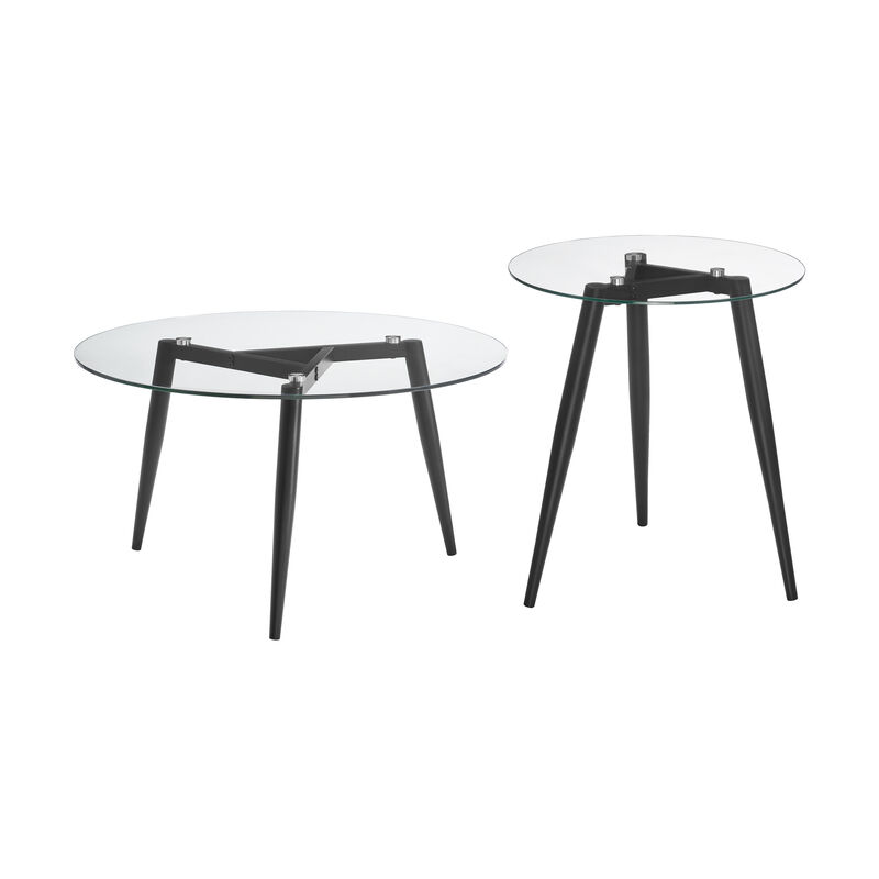Van Beuren Coffee and Side Table Set with Modern Metal Taper Legs and Clear Glass Tabletop