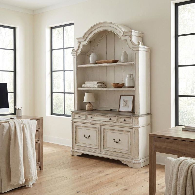Antique White 3-Piece Office Desk And Hutch Set With Traditional Design image number 2