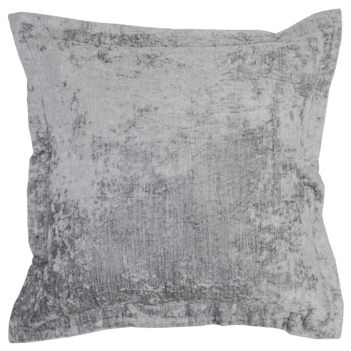 Square Fabric Throw Pillow with Solid Color and Flanged Edges, Gray - Benzara