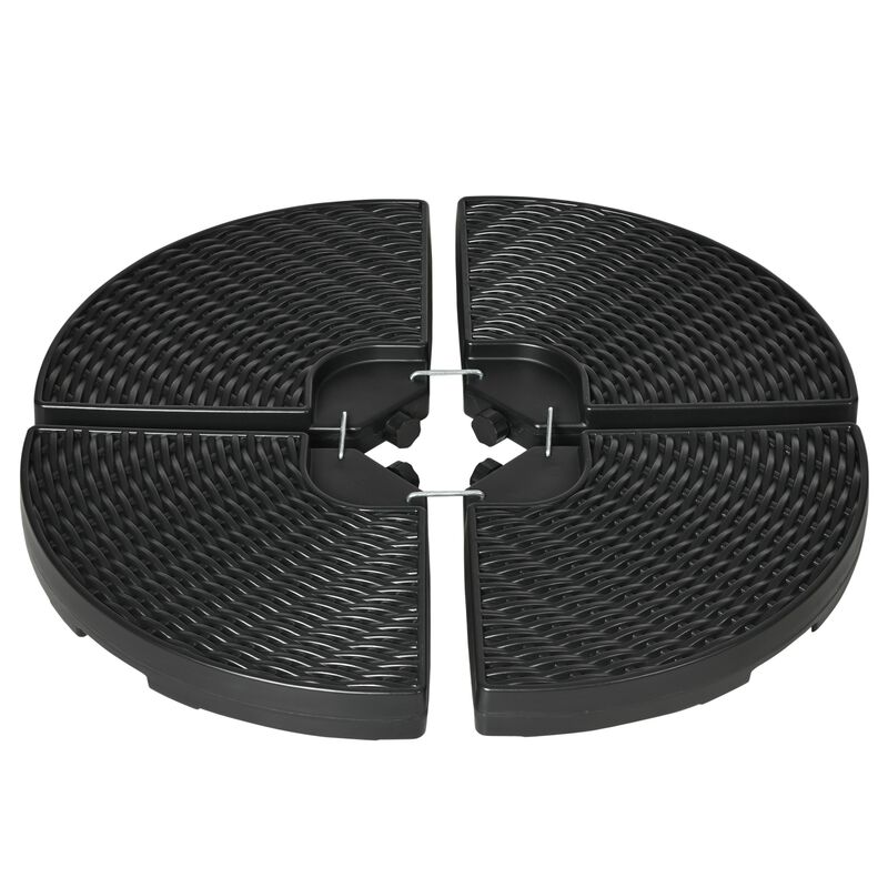 Outsunny HDPE Material Patio Umbrella Base Weights Sand Filled up to 150 Lb. for Any Offset Umbrella Base | 4-Piece, Water or Sand Filled, All-Weather, Black (Round)