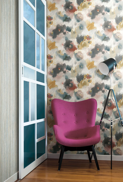 Impressionist Floral Copper & Blue Wallpaper
