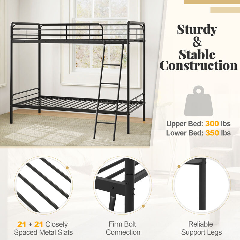 Heavy Duty Metal Bunk Bed with Ladder and Safety Guardrails