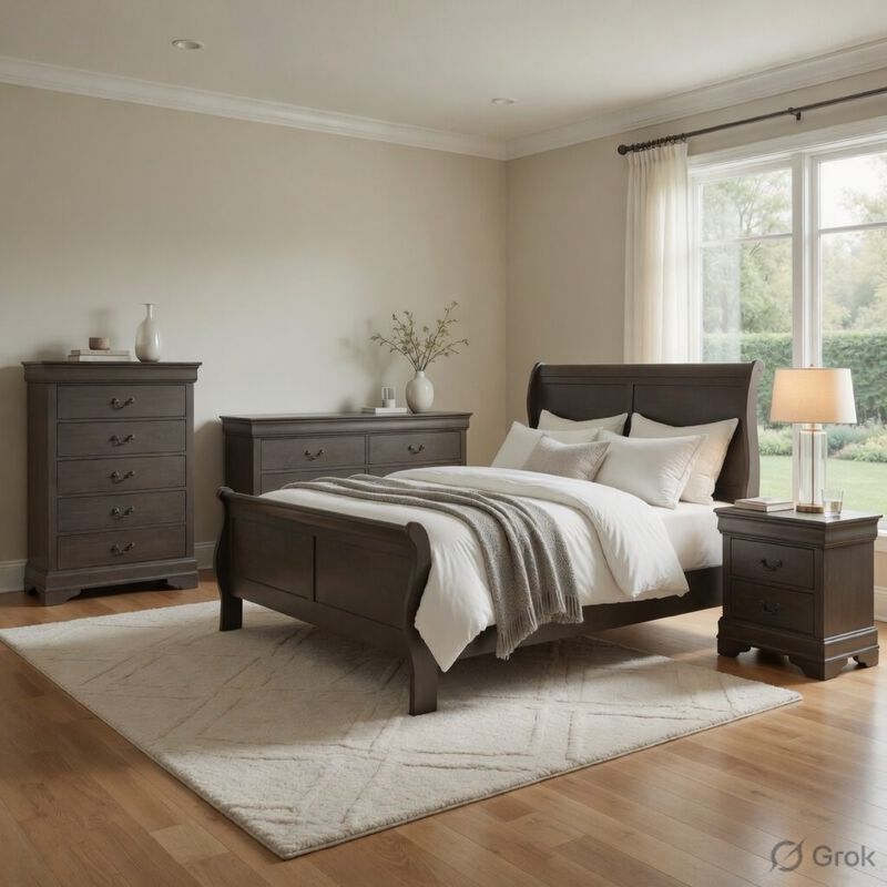 Queen Size Bedroom Set, Traditional Carved Wood Design, Gray Finish, 4-Piece Set with Bed, Nightstands and Dresser image number 8