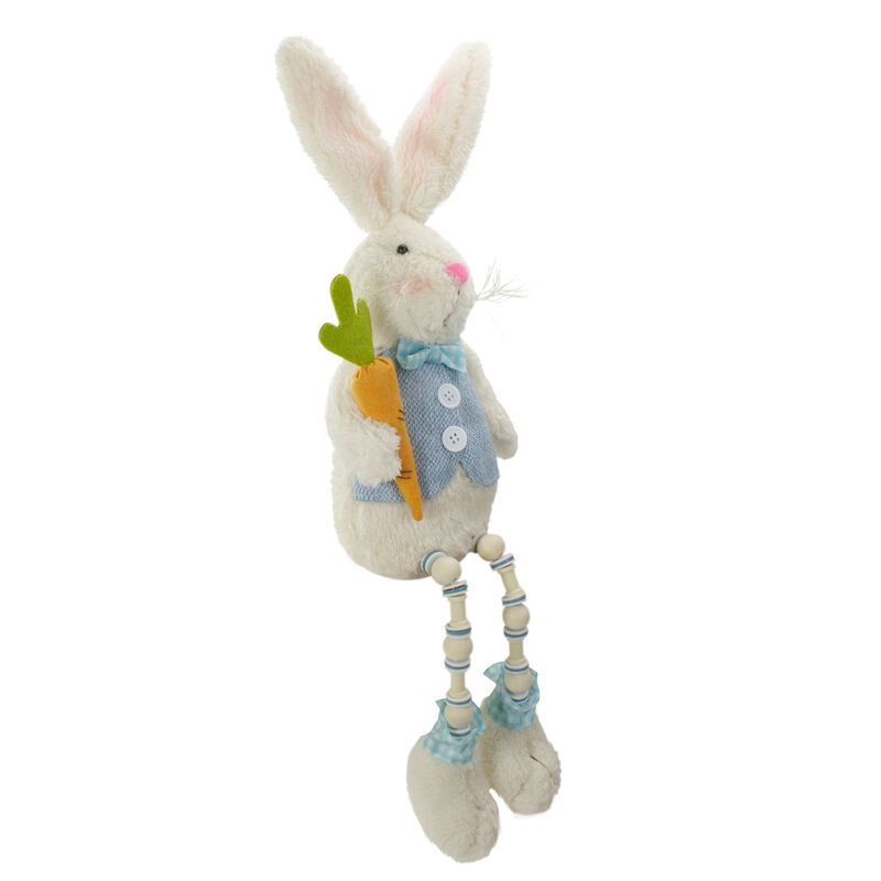 22" Blue and White Boy Easter Bunny Rabbit with Dangling Bead Legs Spring Figure