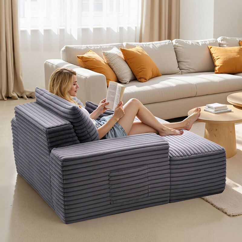 Indoor Chaise Lounge Chair, Modern Deep Seat Sofa with Armrests & Throw Pillows image number 1