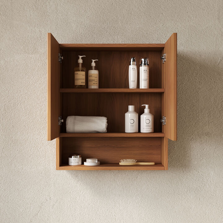 ELEMENT ACE Wall-Mounted Striped Bathroom Cabinet with Doors, Shelf and Open Storage Compartment