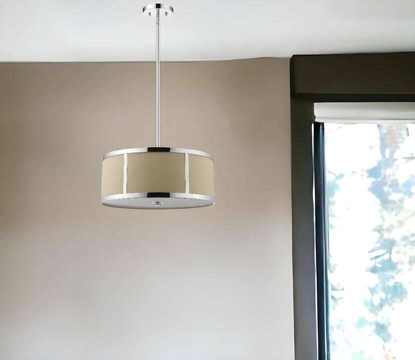 Hivvago Butler 3-Light Polished Chrome Pendant With Coarse Cream Linen Shade And Opal Acrylic Diffuser