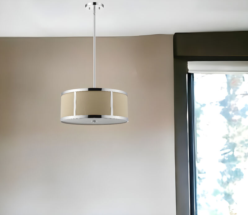 Hivvago Butler 3-Light Polished Chrome Pendant With Coarse Cream Linen Shade And Opal Acrylic Diffuser