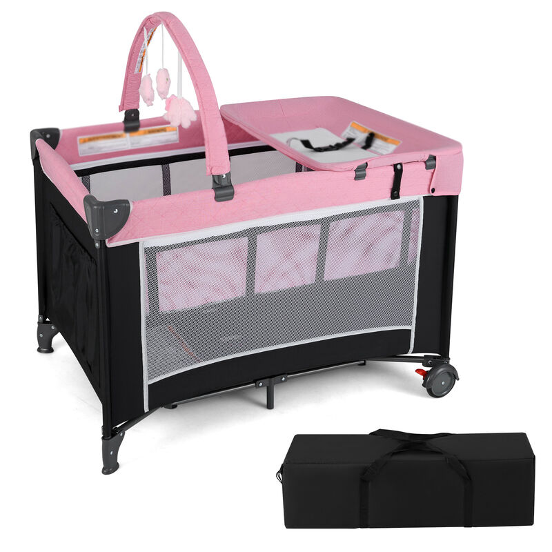 3-in-1 Portable Baby Crib and Playpen with Removable Changing Table and Storage