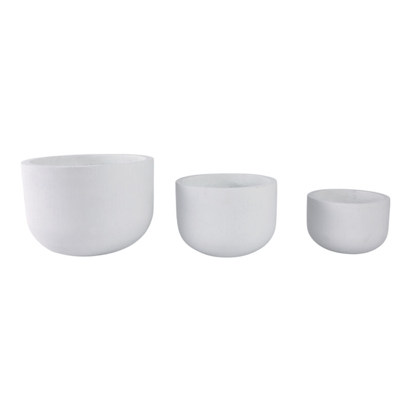 S/3 9/12/15" Rounded Cement Planters, White image number 0