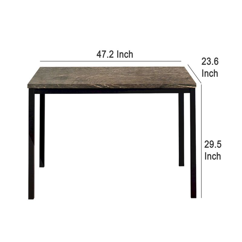 Rary Computer Writing Desk, 47 Inch, Black Metal, Dark Brown Wood Top - Benzara