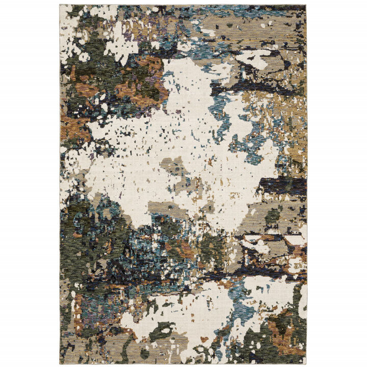 3 X 5 green gold And Blue Abstract Power Loom Stain Resistant Area Rug