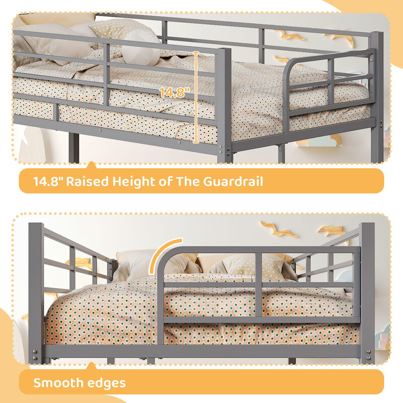 Square Tube Bunk Bed with High Guardrails & Side Ladder &ndash; Strong Iron Frame image number 5