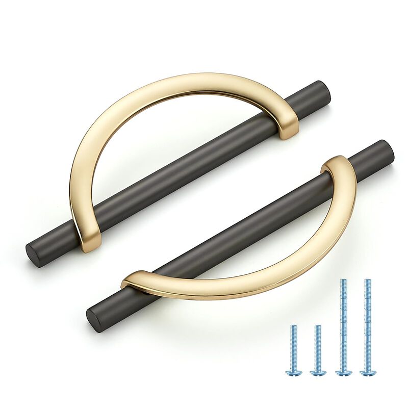 HOME EDIT Brushed Brass & Pearl Grey Cabinet Pulls, 5 Inch Hole Center, 128 mm, Curved Design Cabinet Handles for Kitchen,Cupboa