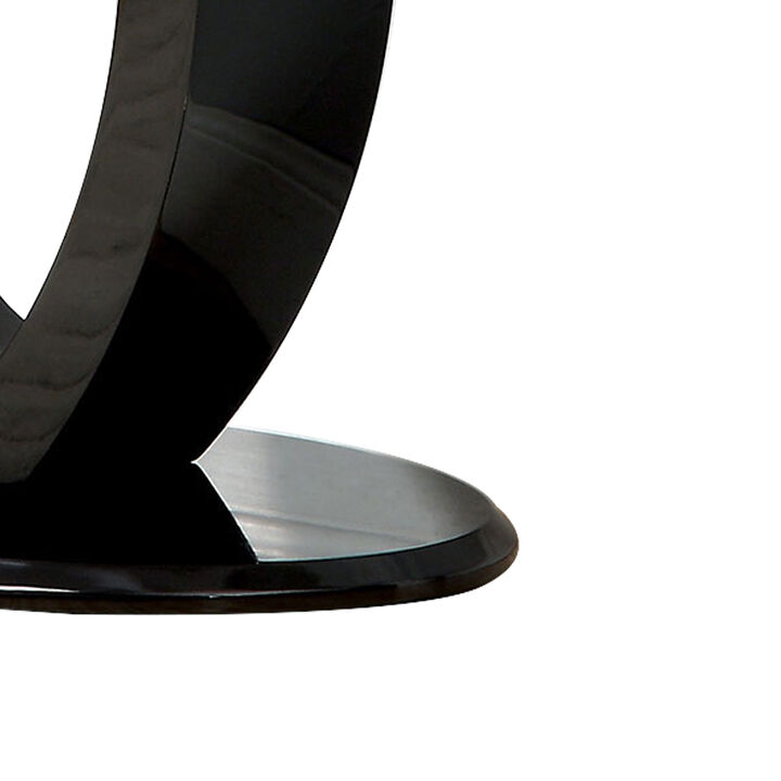 Contemporary Tempered Glass Top Sofa Table with O Shape Base, Black