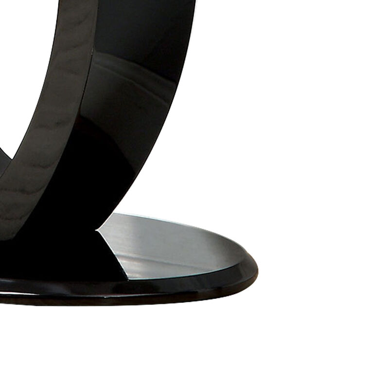 Contemporary Tempered Glass Top Sofa Table with O Shape Base, Black